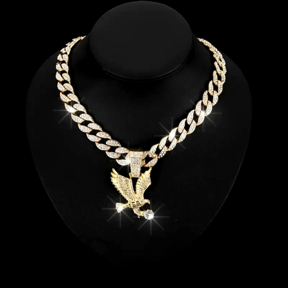 Gold color Hip Hop Eagle Pendant Cuban Chain Necklace, Suitable For Both Men's - Picture 2 of 10